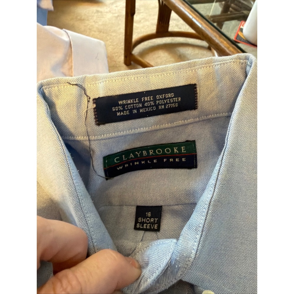Vintage Claybrooke Men's Oxford Shirt Size 16 Short Sleeve Blue